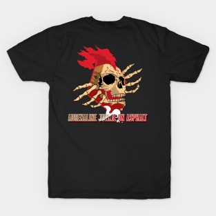 Adrenaline Junkie on Asphalt Skull Face Speed Skeleton Fast Car Racing T-Shirt